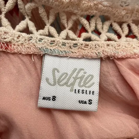 Selfie Leslie Dress Womens Small Floral Lace Boho Long Sleeve Crochet Trim Mini - Picture 10 of 15